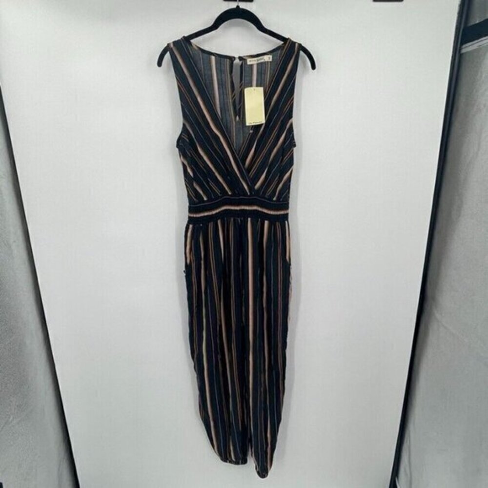 La Mamba Womens Jumpsuit Medium Striped Sleeveless V Neck Stretchy Casual Knit